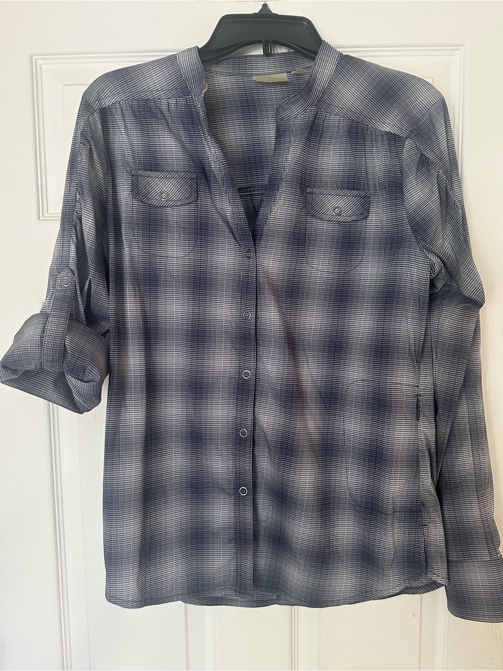 Athleta Navy Plaid Button-Up Shirt - Classic Lightweight Shirt
